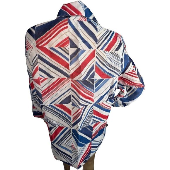 Alfred Dunner Red White and Blue Lightweight Half Sleeve Button Up Blouse - Picture 3 of 4